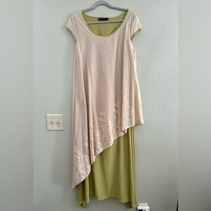 Zanzea bohemian Asymmetrical Dress in cream and Olive L
